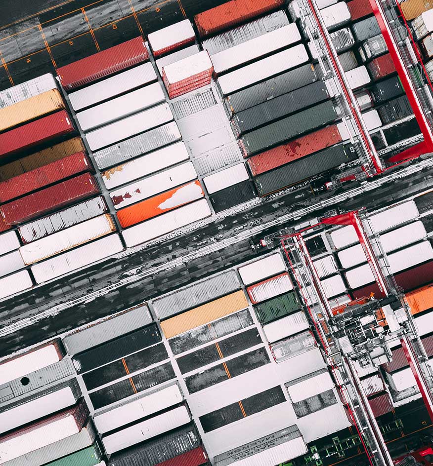 overhead view of shipping containers on cargo ship
