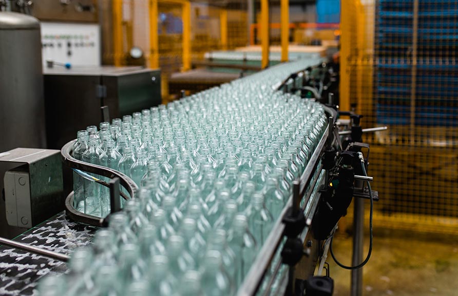 plastic bottles on conveyer belt